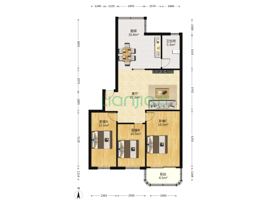 天泰花园 3室1厅1卫 112平方