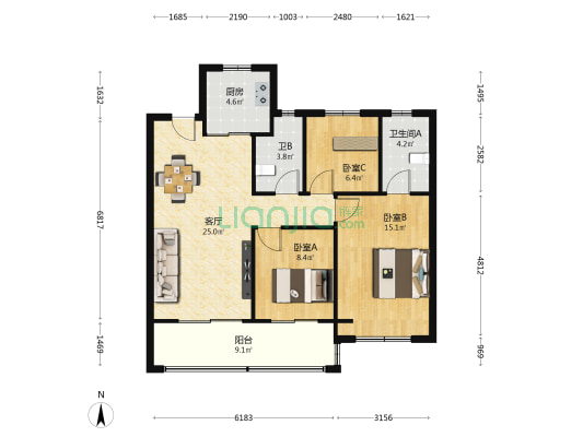 新城铭著风华 3室1厅2卫 96平方