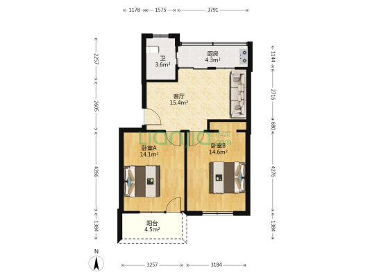 柴桥501部队小区 2室1厅1卫 65平方