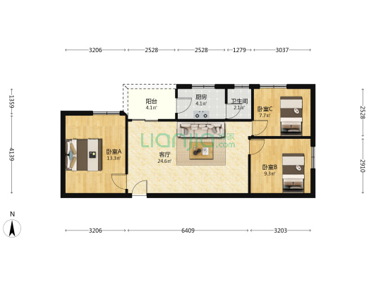 商业街 3室1厅1卫 76平方