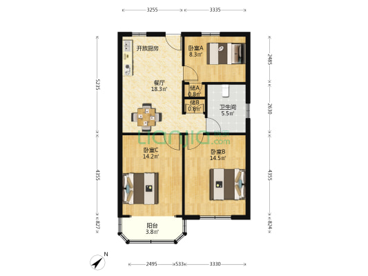 梅林公寓 3室1厅1卫 93平方