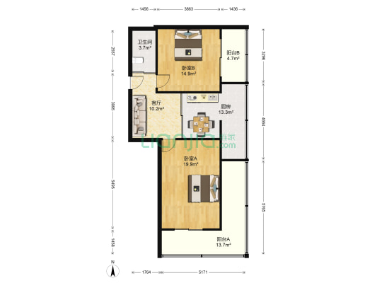 高原街 2室1厅1卫 97平方