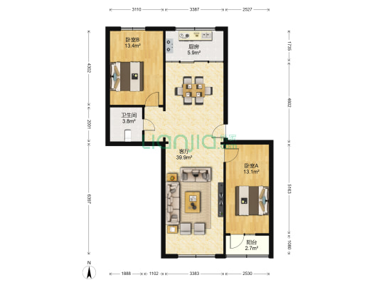 科技小区 2室1厅1卫 100平方