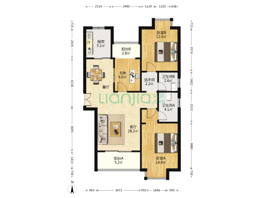 日月光水岸新郡 3室1厅3卫 110平方