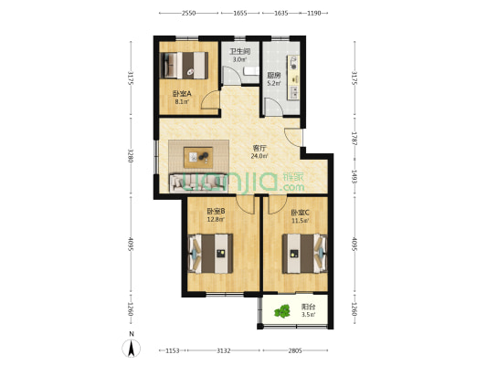 染坊社区南苑 3室1厅1卫 81平方