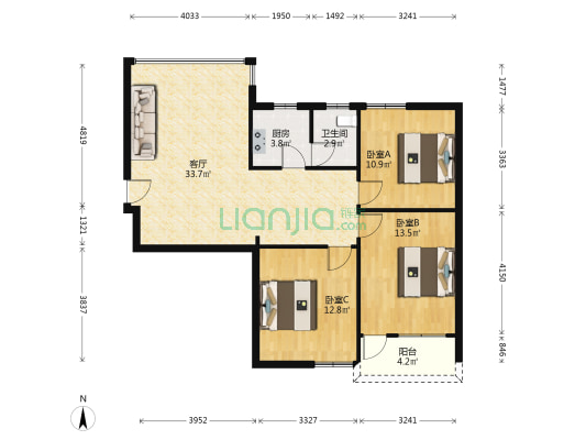 高基塘 3室1厅1卫 92平方