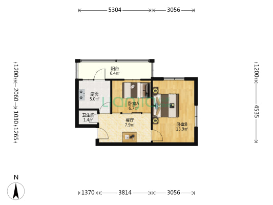 满洲里街 2室1厅1卫 53平方