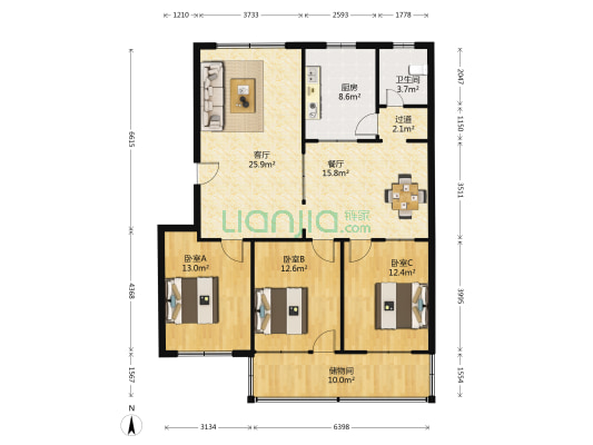 教师新村 3室2厅1卫 120平方