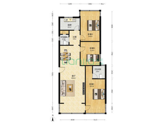 粮油大院宿舍 3室1厅2卫 111平方