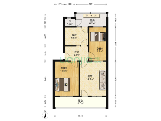 金属木柴厂宿舍 2室2厅1卫 75平方