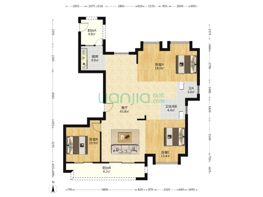 宏达锦园 3室1厅2卫 146平方