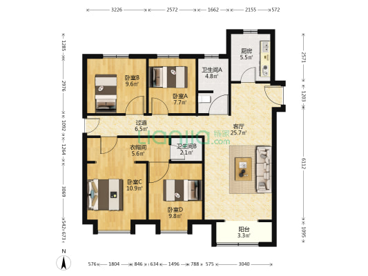 东冠逸品龙湾 4室1厅2卫 129平方