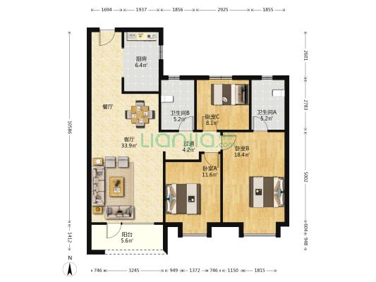 胶州·华润城 3室1厅2卫 127平方