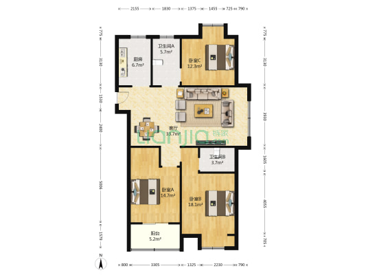 学府壹号 3室1厅2卫 127平方