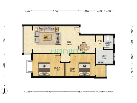 永丰紫荆城 2室1厅1卫 93平方