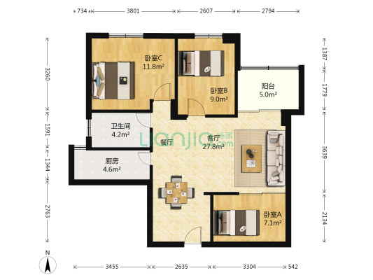 东环大厦 3室1厅1卫 91平方