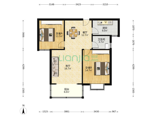 金钰大厦 2室2厅1卫 87平方