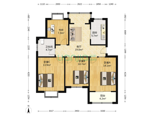 新思家园 4室1厅1卫 103平方