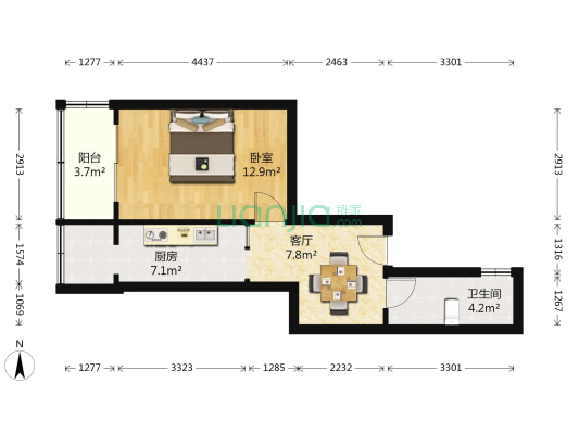 三步两桥 1室1厅1卫 44平方