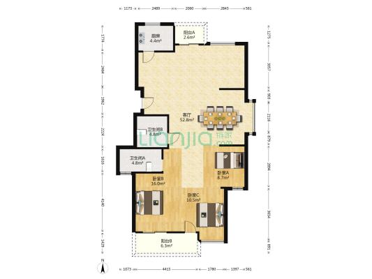 华府锦苑 3室1厅2卫 140平方