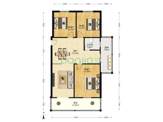 环卫处宿舍 3室1厅1卫 130平方
