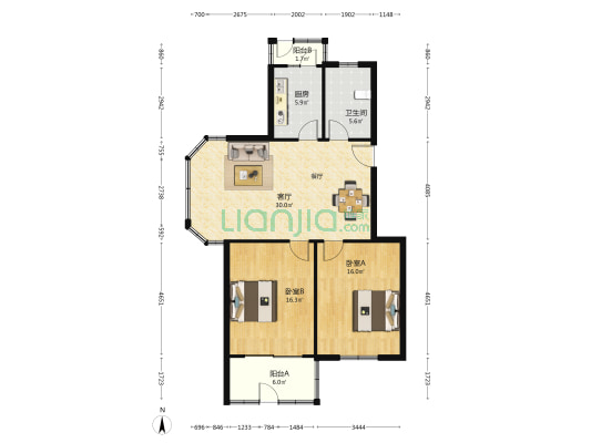 心族公寓 2室1厅1卫 95平方