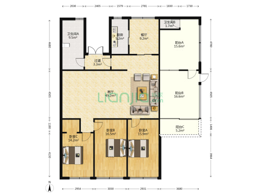 华中西路442号 3室2厅2卫 159平方