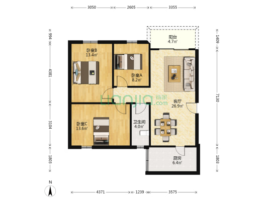 旧云东小区 3室1厅1卫 90平方