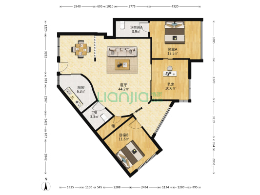 瑞隆商住楼 3室1厅2卫 117平方