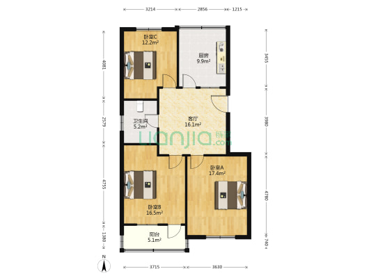 运河邨 3室1厅1卫 96平方