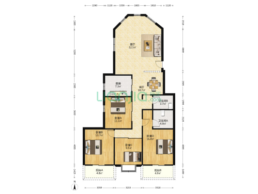 中茵花城 4室2厅2卫 151平方