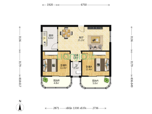 海雁小区 2室1厅1卫 78平方