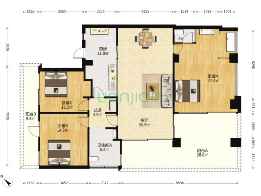 半山半岛双海湾二期 3室1厅2卫 185平方