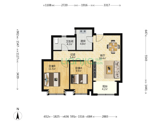 翠谷园 2室1厅1卫 90平方