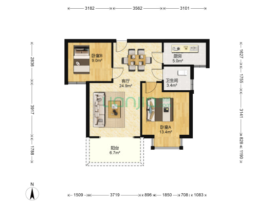 湘江700 2室1厅1卫 75平方