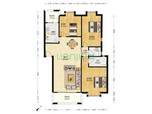 荟翠雅苑 3室1厅2卫 127平方