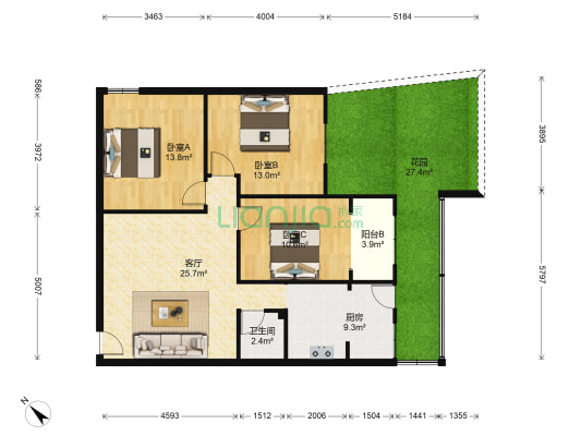 营和街22号 3室1厅1卫 90平方