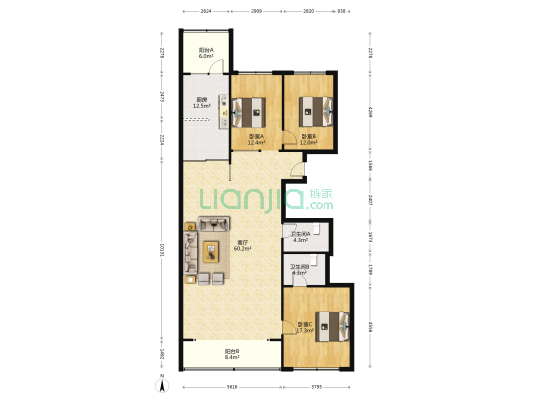 陽光2000 3室1厅2卫 196平方