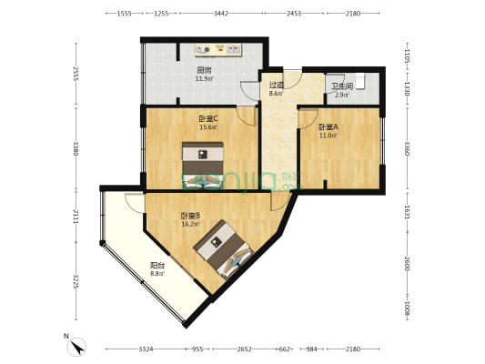 一心园 3室0厅1卫 89平方