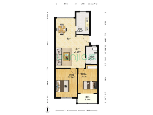 团结花苑 2室1厅1卫 80平方