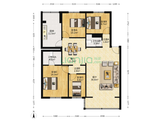 万兴花园 4室2厅2卫 141平方