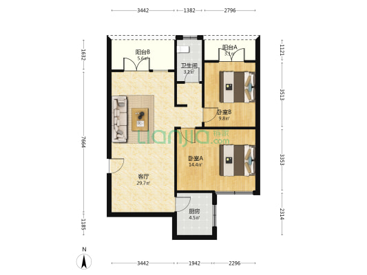 银杏公寓(都江堰) 2室1厅1卫 80平方
