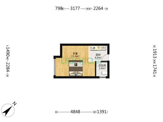 M国际 1室0厅1卫 30平方