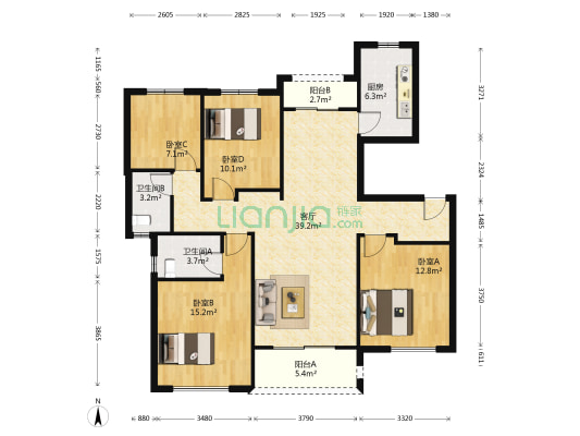 中海尚城 4室1厅2卫 131平方