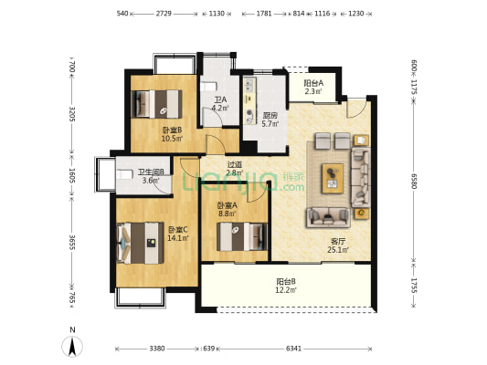 中京学府 3室1厅2卫 110平方