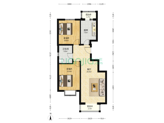 军留庄小区 2室1厅1卫 87平方
