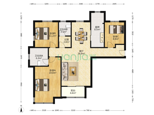 鲁能领秀城东三区 3室1厅2卫 133平方