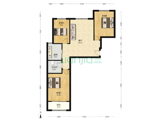 范阳路精装南北通透三居，干净。本满五不唯一-户型图