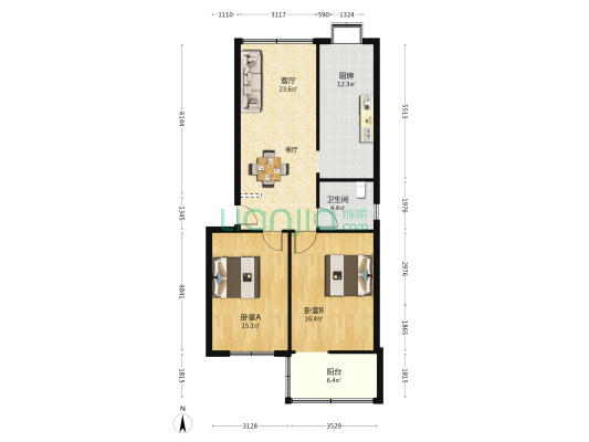 解放大道86号  2室1厅1卫 89平方