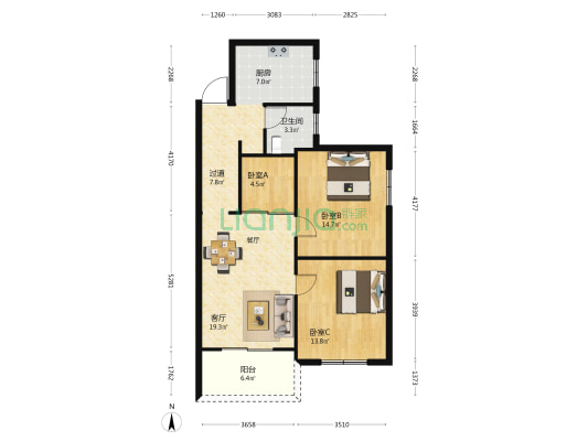 文华小区三区 3室1厅1卫 88平方